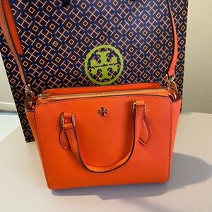 TORY BURCH Emerson top zip mini bag Orange w/ gold